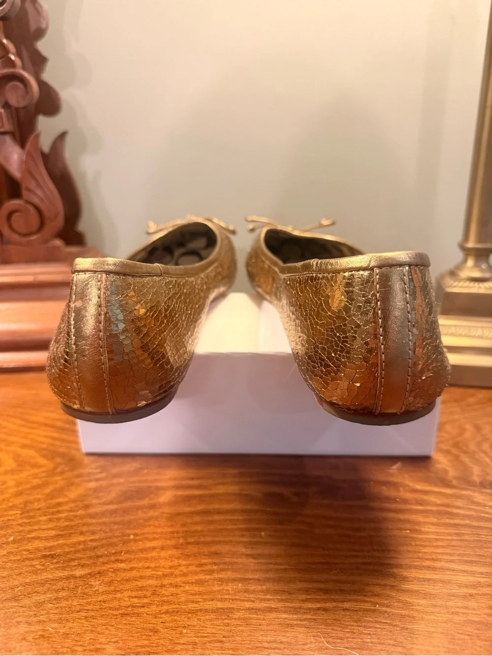 Coach Lonnie Metallic Gold Crackle Ballet Flats with Bow Size 10